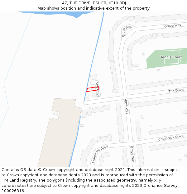 47, THE DRIVE, ESHER, KT10 8DJ: Location map and indicative extent of plot