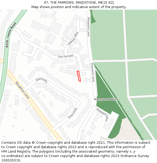47, THE FARROWS, MAIDSTONE, ME15 9ZJ: Location map and indicative extent of plot