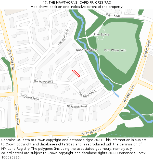 47, THE HAWTHORNS, CARDIFF, CF23 7AQ: Location map and indicative extent of plot