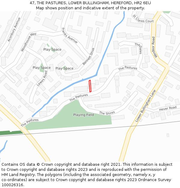 47, THE PASTURES, LOWER BULLINGHAM, HEREFORD, HR2 6EU: Location map and indicative extent of plot