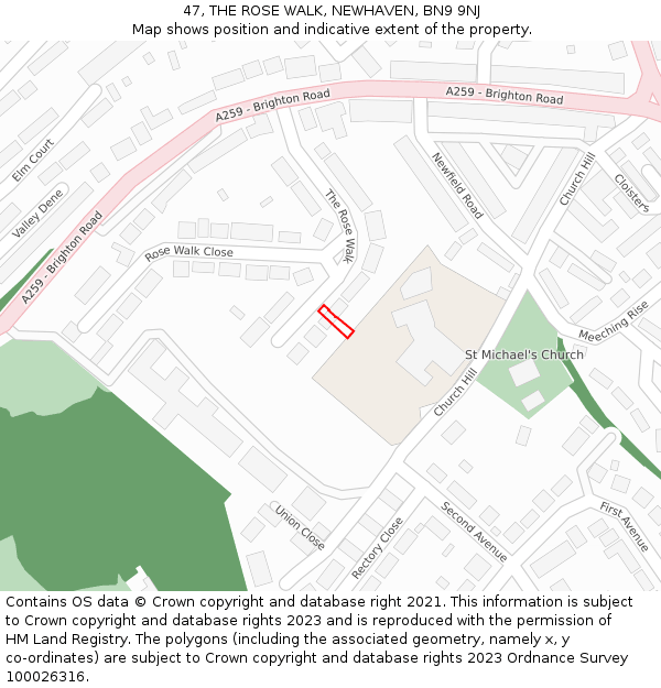 47, THE ROSE WALK, NEWHAVEN, BN9 9NJ: Location map and indicative extent of plot