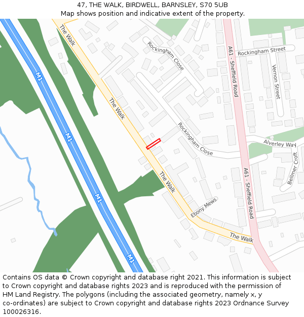 47, THE WALK, BIRDWELL, BARNSLEY, S70 5UB: Location map and indicative extent of plot