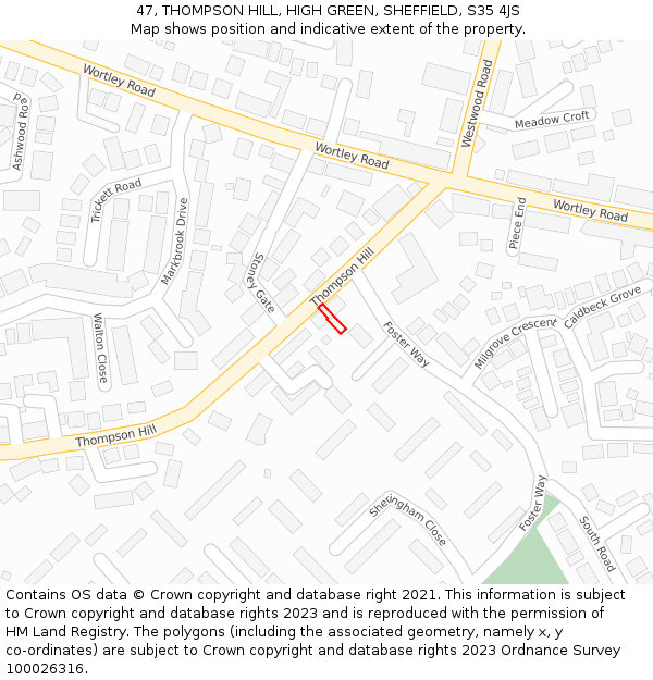 47, THOMPSON HILL, HIGH GREEN, SHEFFIELD, S35 4JS: Location map and indicative extent of plot