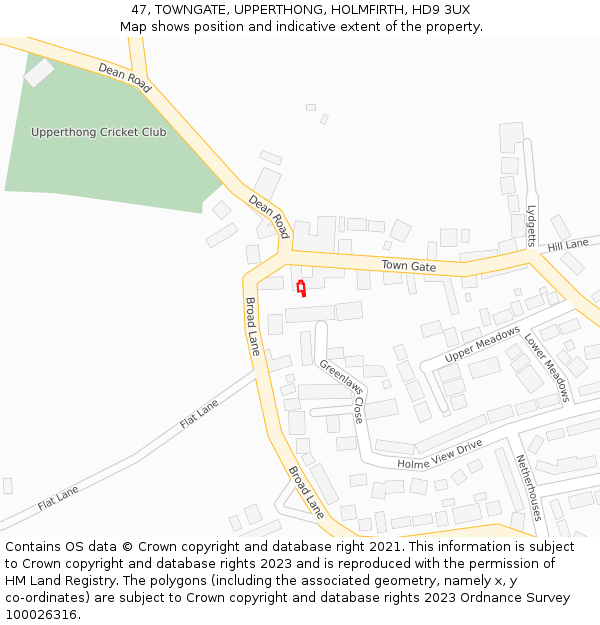 47, TOWNGATE, UPPERTHONG, HOLMFIRTH, HD9 3UX: Location map and indicative extent of plot