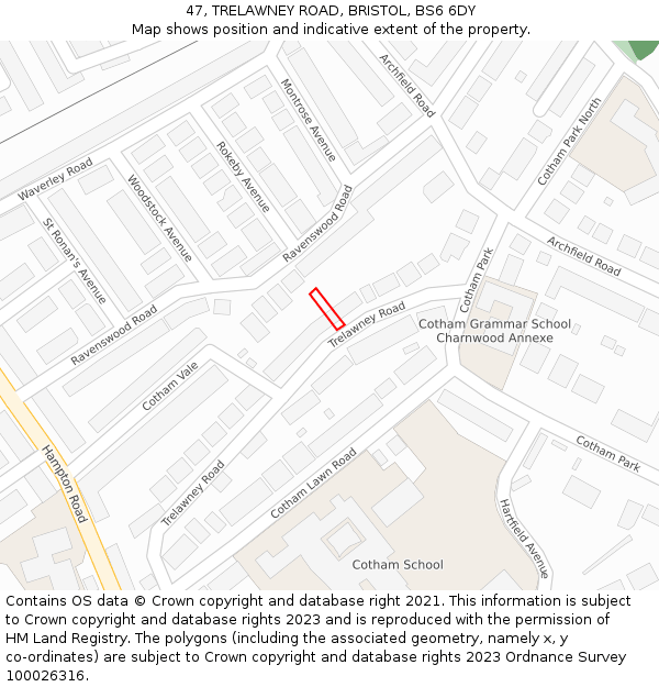 47, TRELAWNEY ROAD, BRISTOL, BS6 6DY: Location map and indicative extent of plot