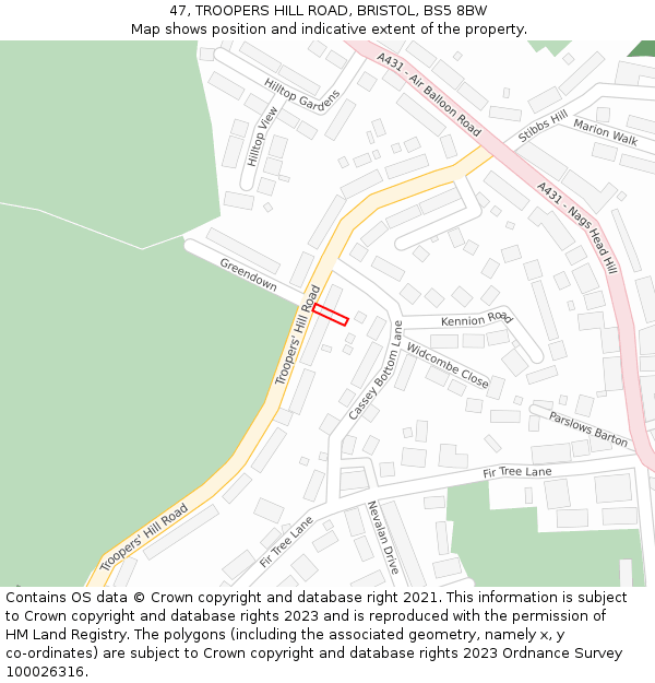 47, TROOPERS HILL ROAD, BRISTOL, BS5 8BW: Location map and indicative extent of plot