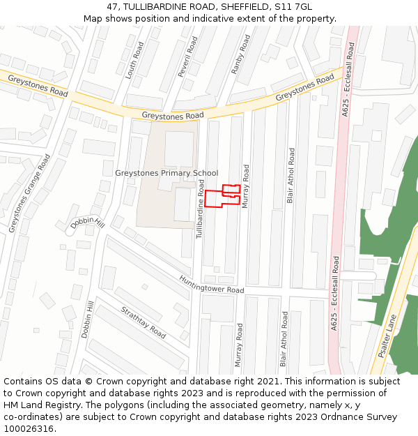 47, TULLIBARDINE ROAD, SHEFFIELD, S11 7GL: Location map and indicative extent of plot