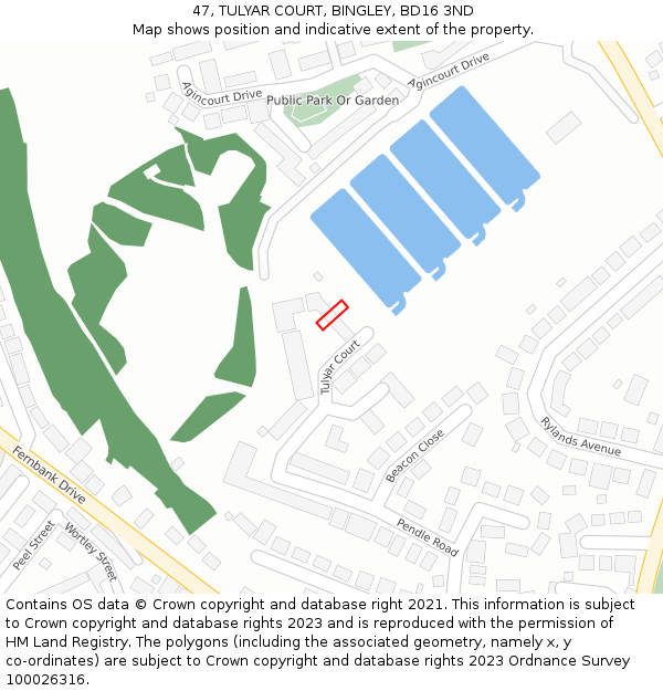 47, TULYAR COURT, BINGLEY, BD16 3ND: Location map and indicative extent of plot