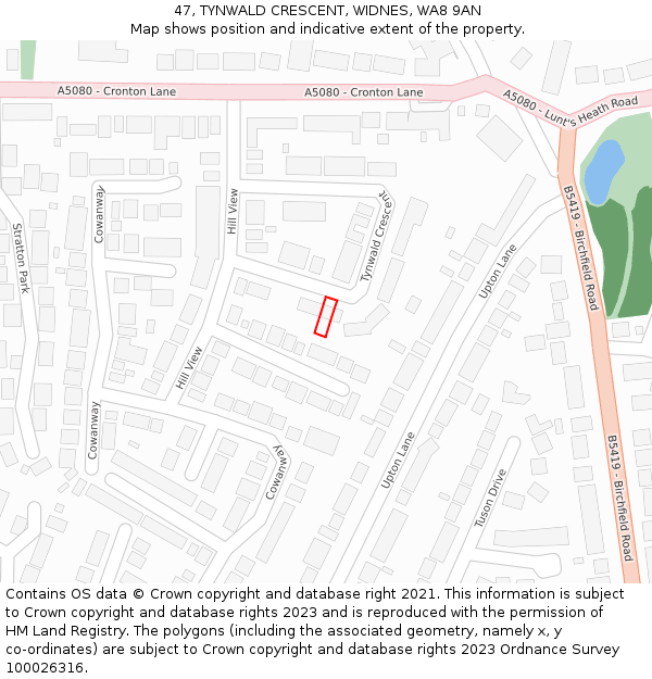 47, TYNWALD CRESCENT, WIDNES, WA8 9AN: Location map and indicative extent of plot