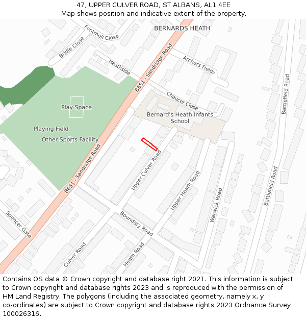 47, UPPER CULVER ROAD, ST ALBANS, AL1 4EE: Location map and indicative extent of plot