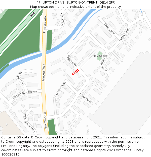 47, UPTON DRIVE, BURTON-ON-TRENT, DE14 2FR: Location map and indicative extent of plot