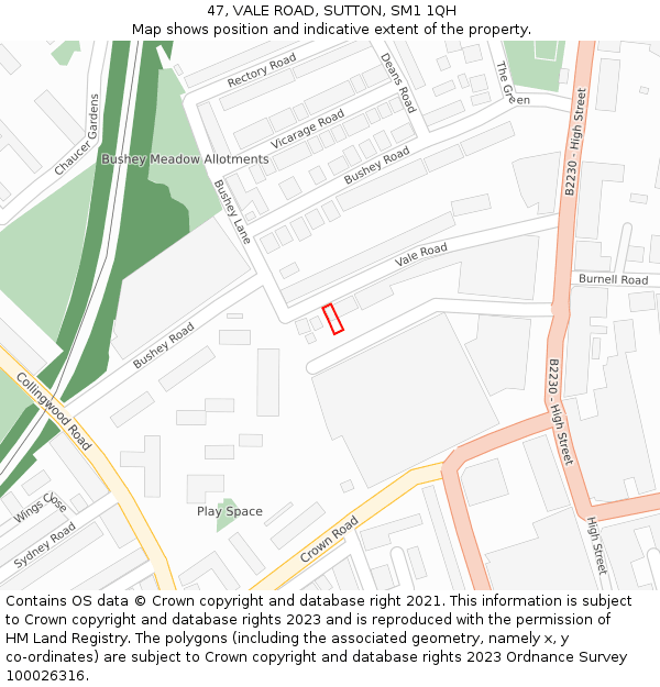47, VALE ROAD, SUTTON, SM1 1QH: Location map and indicative extent of plot