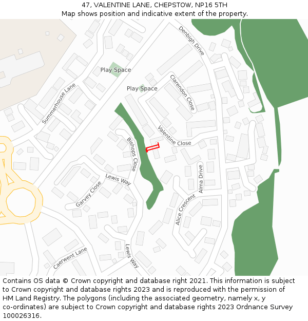 47, VALENTINE LANE, CHEPSTOW, NP16 5TH: Location map and indicative extent of plot