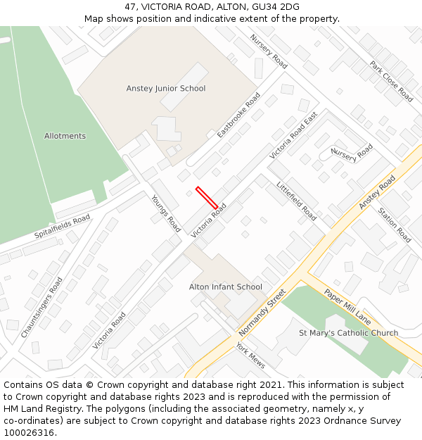 47, VICTORIA ROAD, ALTON, GU34 2DG: Location map and indicative extent of plot
