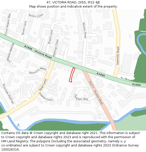 47, VICTORIA ROAD, DISS, IP22 4JE: Location map and indicative extent of plot