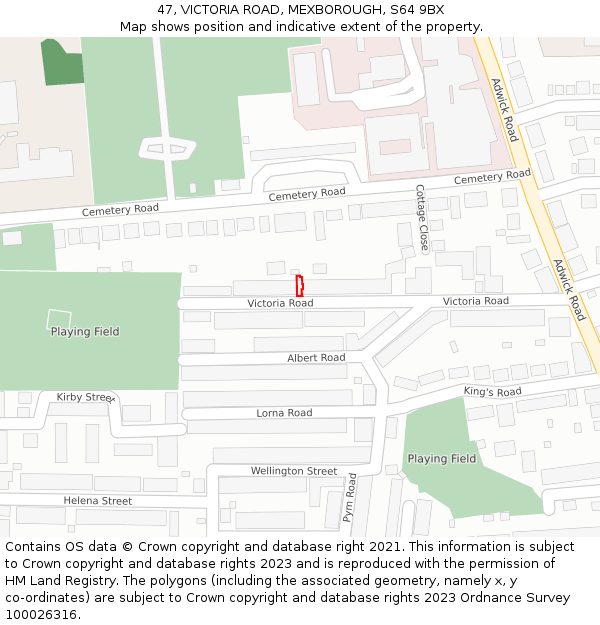 47, VICTORIA ROAD, MEXBOROUGH, S64 9BX: Location map and indicative extent of plot