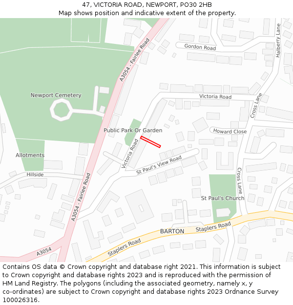 47, VICTORIA ROAD, NEWPORT, PO30 2HB: Location map and indicative extent of plot