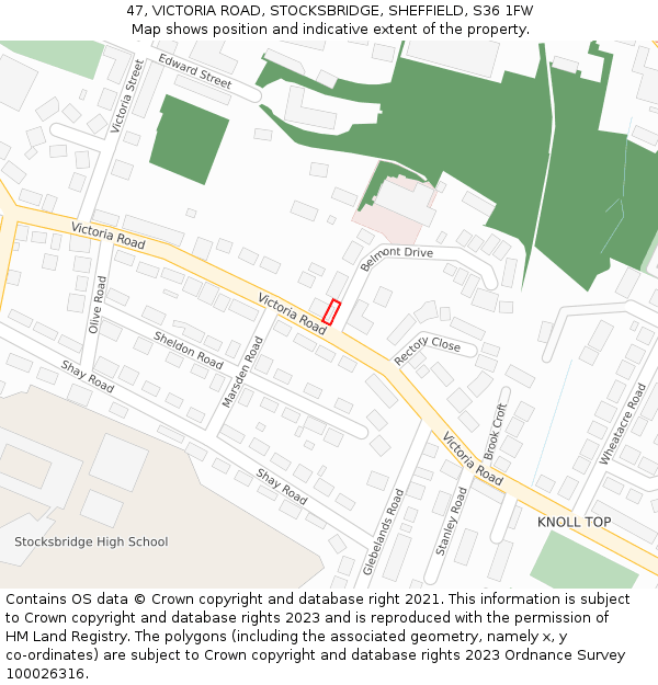 47, VICTORIA ROAD, STOCKSBRIDGE, SHEFFIELD, S36 1FW: Location map and indicative extent of plot