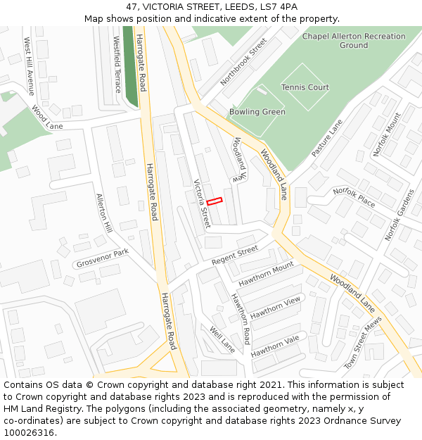 47, VICTORIA STREET, LEEDS, LS7 4PA: Location map and indicative extent of plot