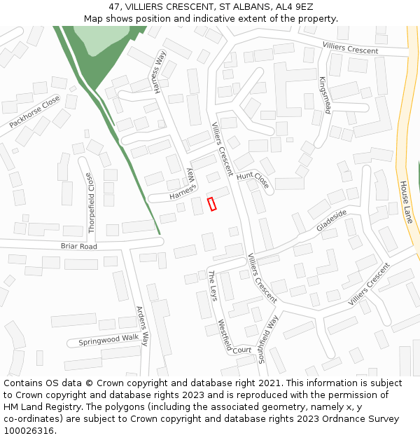 47, VILLIERS CRESCENT, ST ALBANS, AL4 9EZ: Location map and indicative extent of plot