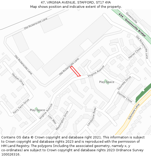 47, VIRGINIA AVENUE, STAFFORD, ST17 4YA: Location map and indicative extent of plot