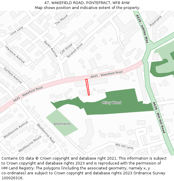 47, WAKEFIELD ROAD, PONTEFRACT, WF8 4HW: Location map and indicative extent of plot
