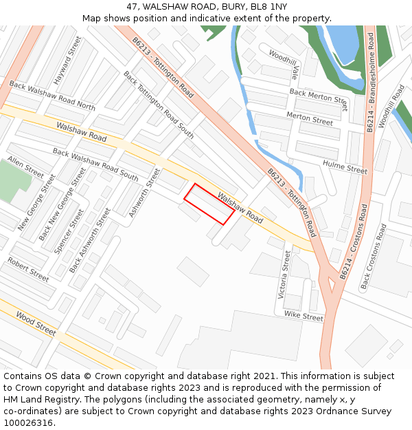 47, WALSHAW ROAD, BURY, BL8 1NY: Location map and indicative extent of plot