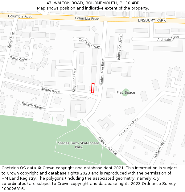 47, WALTON ROAD, BOURNEMOUTH, BH10 4BP: Location map and indicative extent of plot