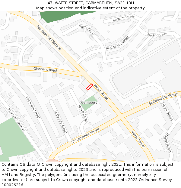 47, WATER STREET, CARMARTHEN, SA31 1RH: Location map and indicative extent of plot