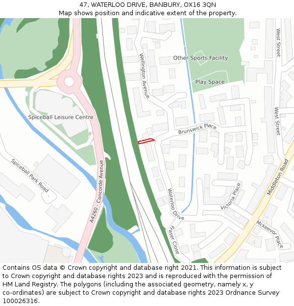 47, WATERLOO DRIVE, BANBURY, OX16 3QN: Location map and indicative extent of plot