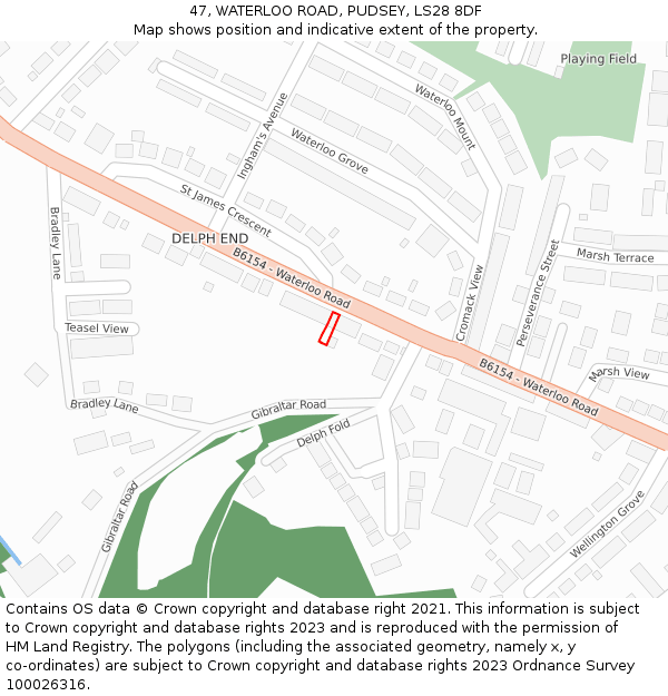 47, WATERLOO ROAD, PUDSEY, LS28 8DF: Location map and indicative extent of plot