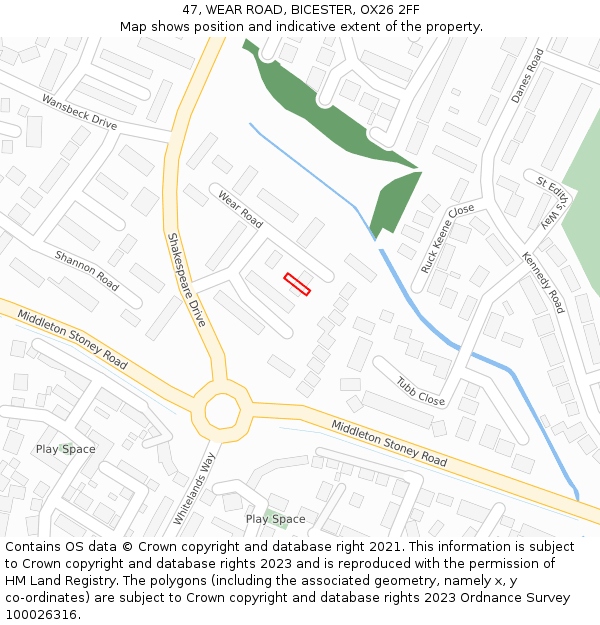 47, WEAR ROAD, BICESTER, OX26 2FF: Location map and indicative extent of plot