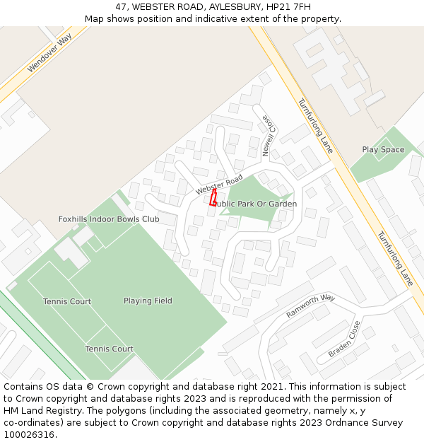 47, WEBSTER ROAD, AYLESBURY, HP21 7FH: Location map and indicative extent of plot