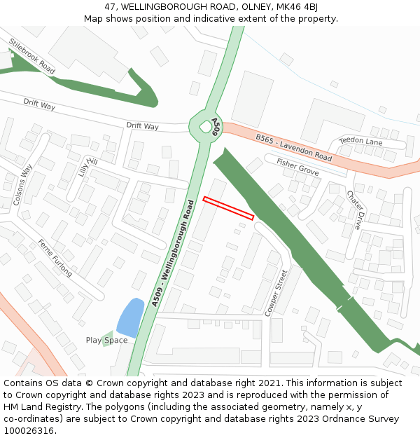 47, WELLINGBOROUGH ROAD, OLNEY, MK46 4BJ: Location map and indicative extent of plot