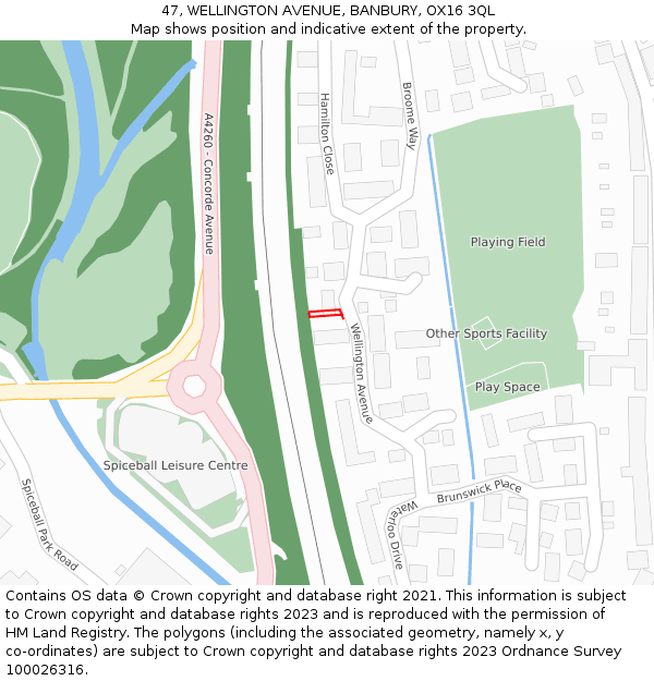 47, WELLINGTON AVENUE, BANBURY, OX16 3QL: Location map and indicative extent of plot