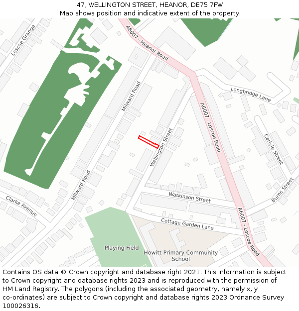 47, WELLINGTON STREET, HEANOR, DE75 7FW: Location map and indicative extent of plot