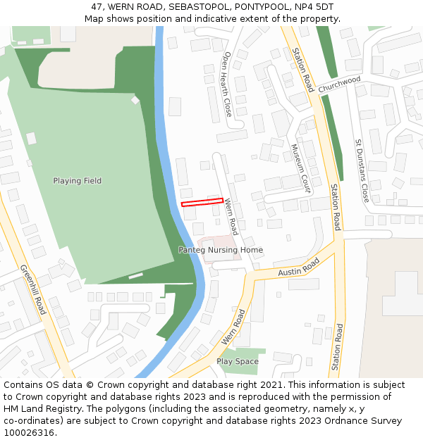 47, WERN ROAD, SEBASTOPOL, PONTYPOOL, NP4 5DT: Location map and indicative extent of plot