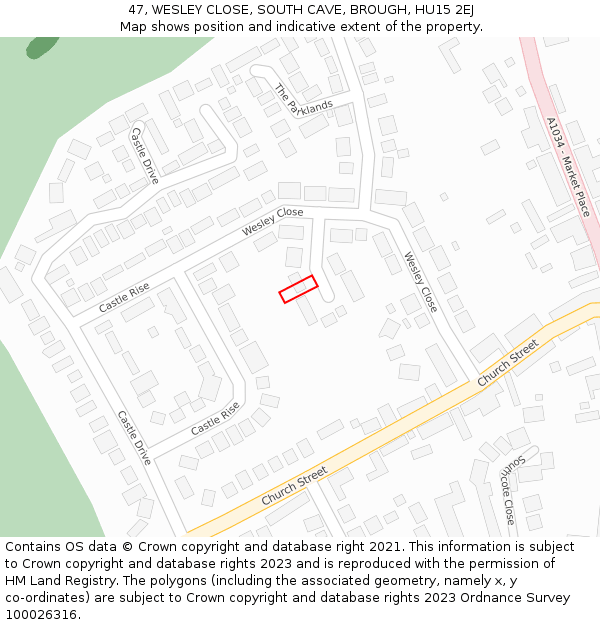 47, WESLEY CLOSE, SOUTH CAVE, BROUGH, HU15 2EJ: Location map and indicative extent of plot