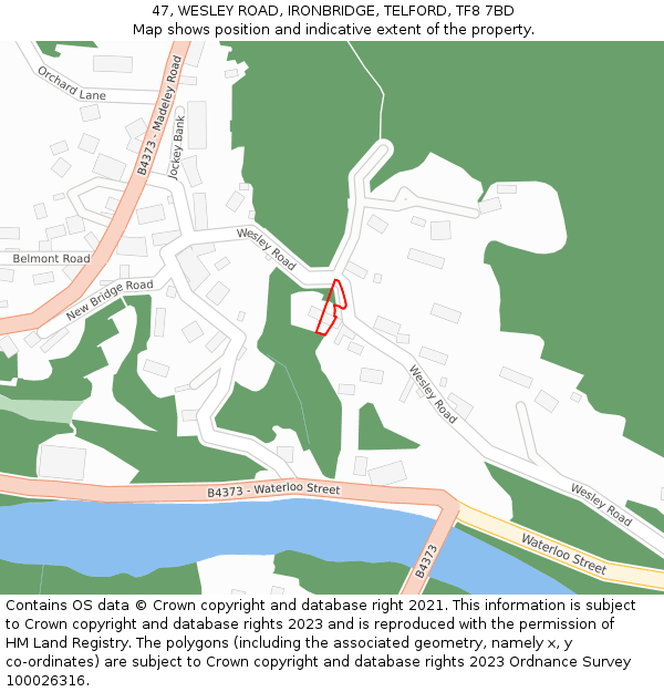47, WESLEY ROAD, IRONBRIDGE, TELFORD, TF8 7BD: Location map and indicative extent of plot