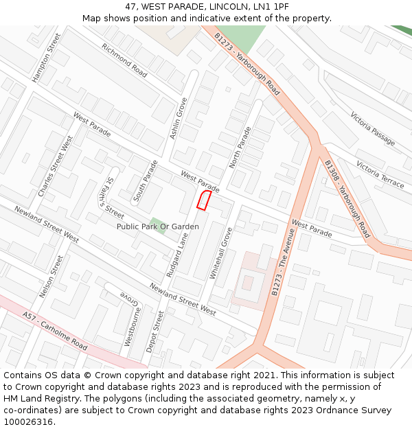 47, WEST PARADE, LINCOLN, LN1 1PF: Location map and indicative extent of plot