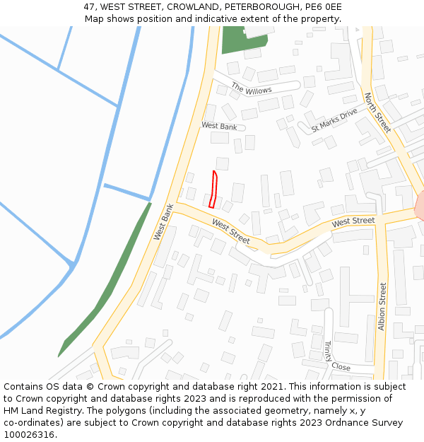47, WEST STREET, CROWLAND, PETERBOROUGH, PE6 0EE: Location map and indicative extent of plot