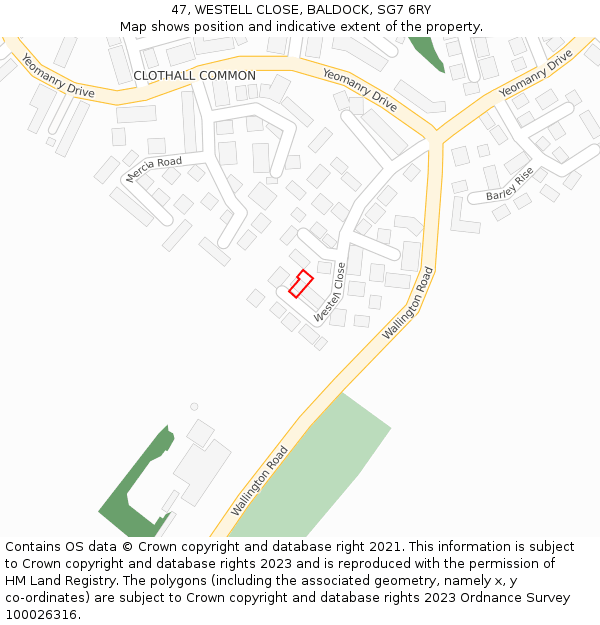47, WESTELL CLOSE, BALDOCK, SG7 6RY: Location map and indicative extent of plot