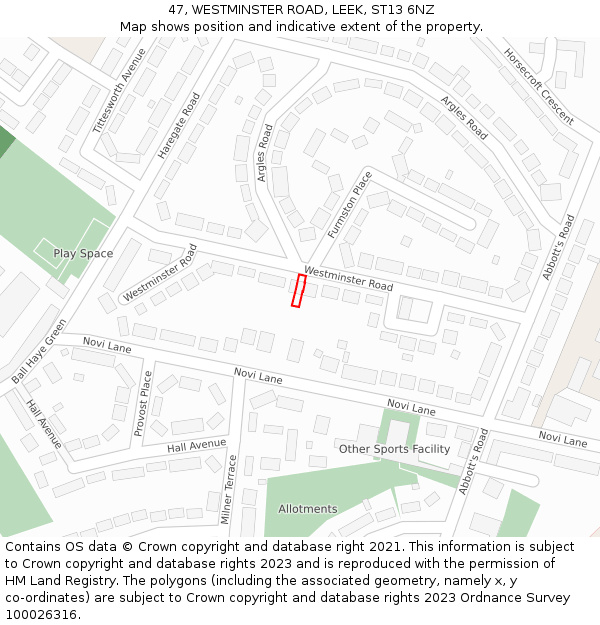 47, WESTMINSTER ROAD, LEEK, ST13 6NZ: Location map and indicative extent of plot