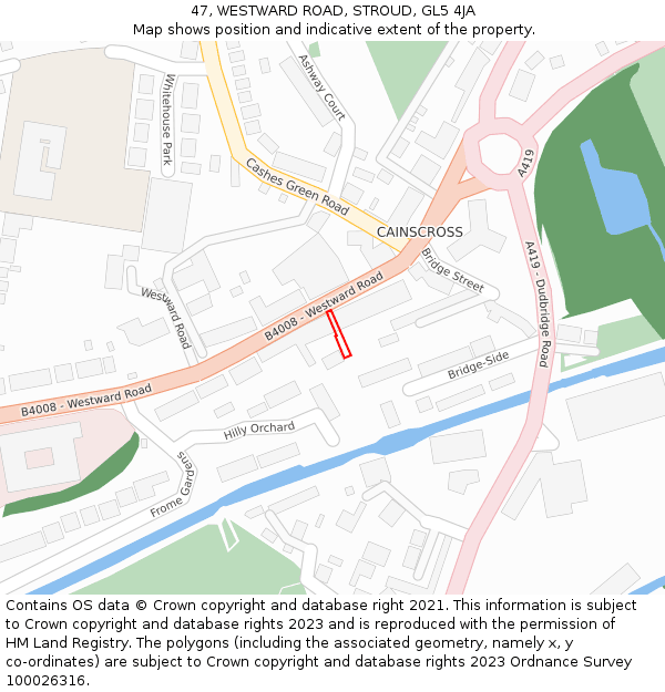 47, WESTWARD ROAD, STROUD, GL5 4JA: Location map and indicative extent of plot