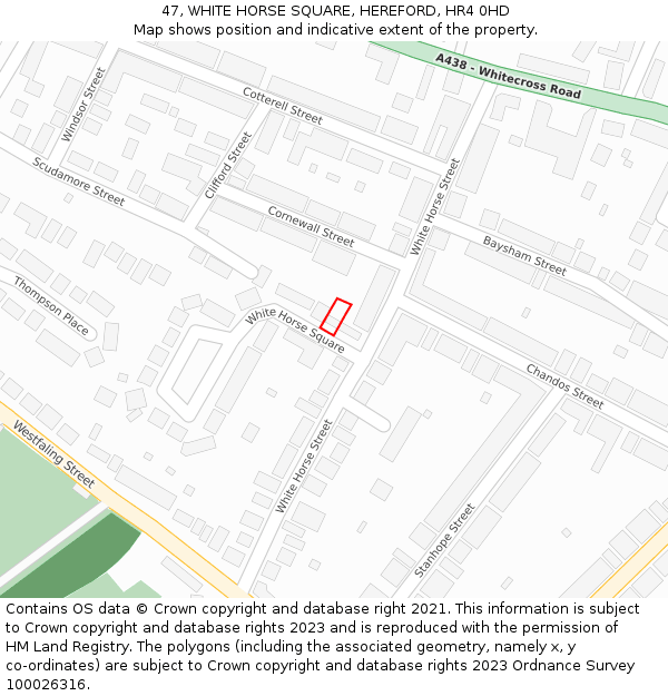47, WHITE HORSE SQUARE, HEREFORD, HR4 0HD: Location map and indicative extent of plot