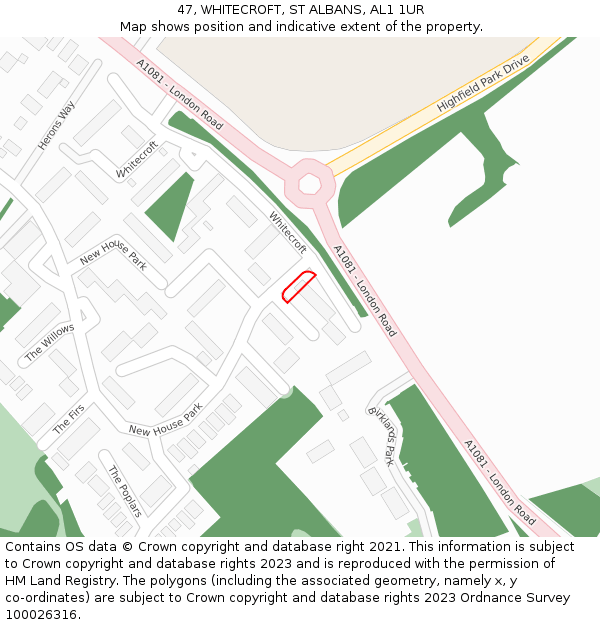 47, WHITECROFT, ST ALBANS, AL1 1UR: Location map and indicative extent of plot