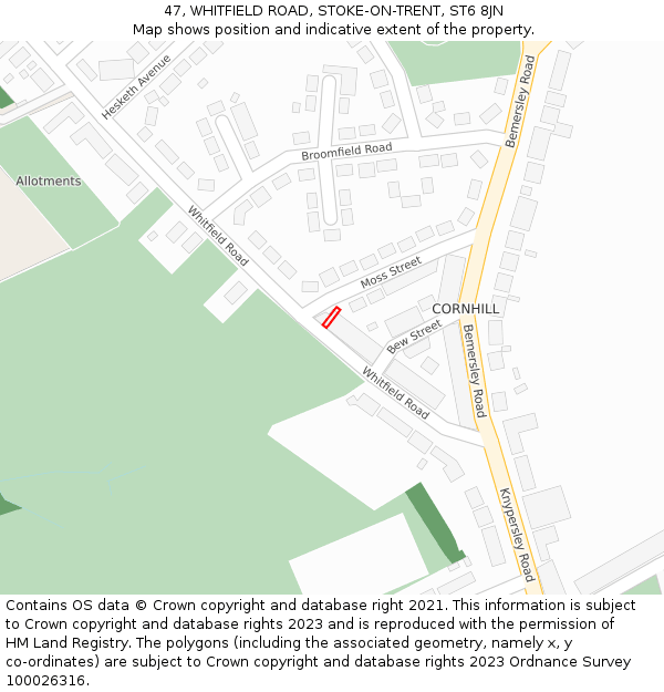 47, WHITFIELD ROAD, STOKE-ON-TRENT, ST6 8JN: Location map and indicative extent of plot
