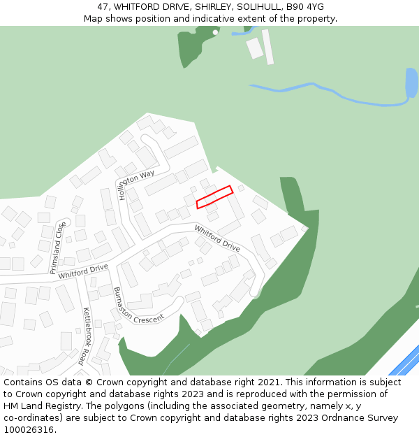 47, WHITFORD DRIVE, SHIRLEY, SOLIHULL, B90 4YG: Location map and indicative extent of plot