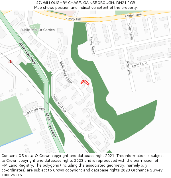 47, WILLOUGHBY CHASE, GAINSBOROUGH, DN21 1GR: Location map and indicative extent of plot