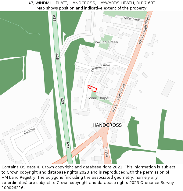 47, WINDMILL PLATT, HANDCROSS, HAYWARDS HEATH, RH17 6BT: Location map and indicative extent of plot